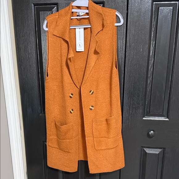 Orange Sleeveless Vest with Gold Buttons - Picture 1 of 2